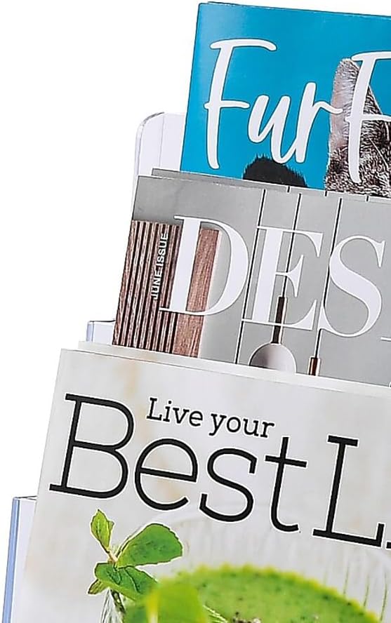 STAPLES 3‑Tier Magazine Holder, Clear Plastic – Multi‑Pocket Literature Organizer for Brochures, Catalogs & Magazines