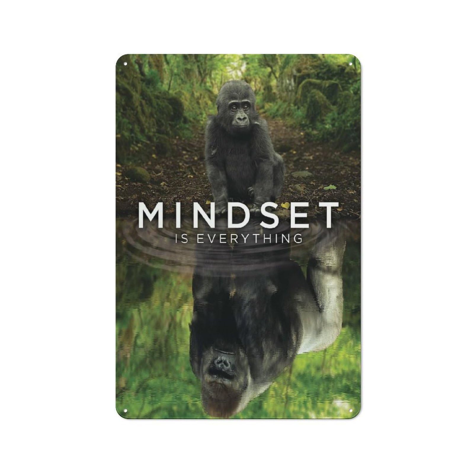 Junmoney Style-11 Metal Wall Plaque With Gorilla Mindset Design 30X20cm, Simple Retro Creative Space Decor For Office, Study, Studio Or Hallway