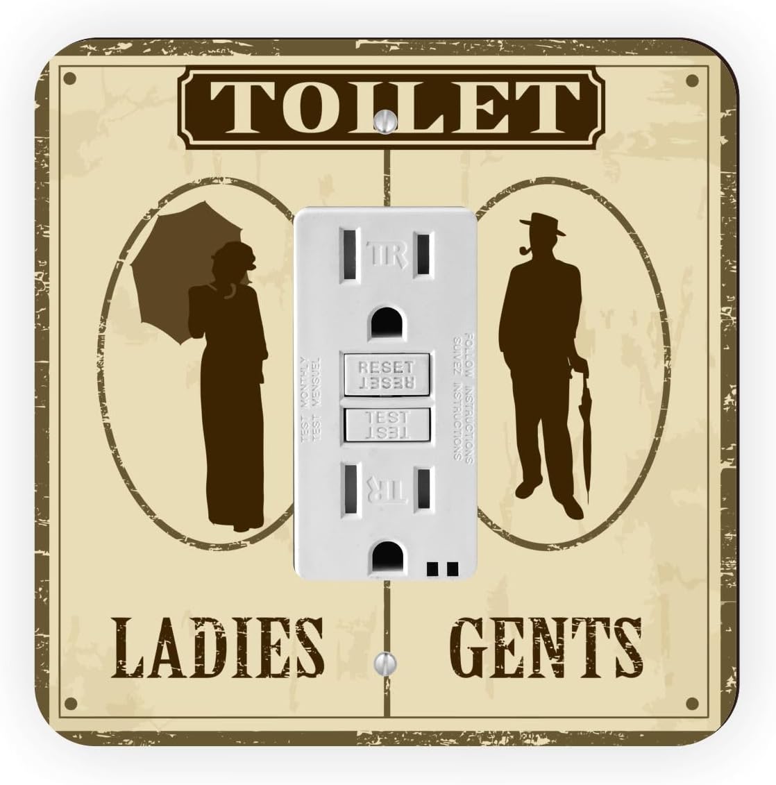 Retro Toilets Door Sign -Light Switch Plate Cover - Double GFI Double Rocker - Two Gang Switch Plate Cover Switch Plate Cover