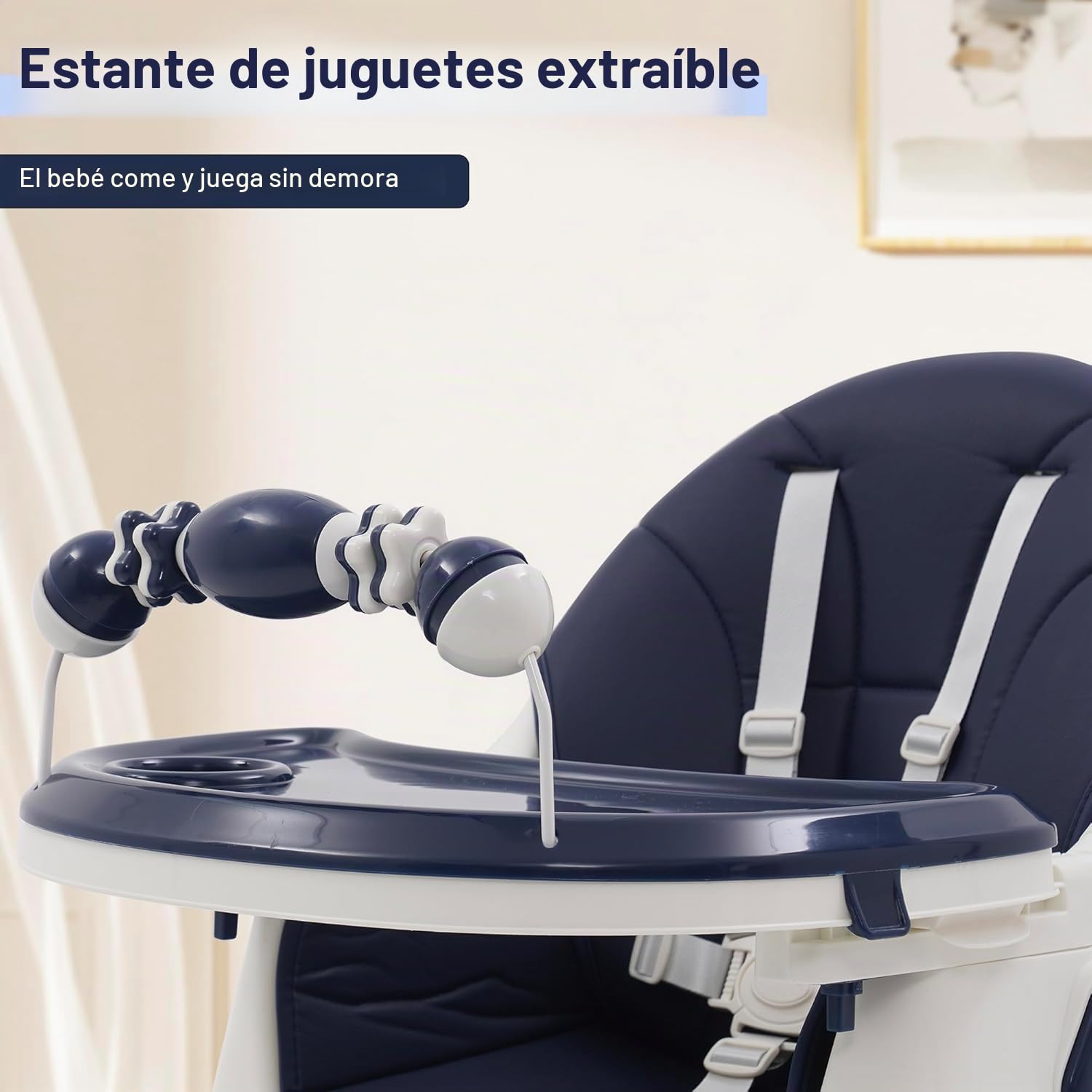 Trona bebé Plegable 3 en 1, 3 Posiciones, Reclinable con Ruedas y Doble Bandeja Extraíble, Asiento Reposapiés con Estante para Juguetes, Altura Regulable para Bebés de 6+ Meses