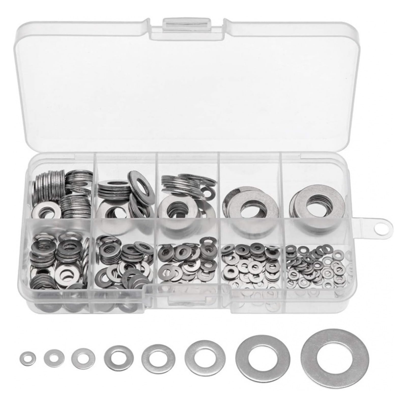 180/360/580/684/1010 STK. M2 M2.5 M3 M4 M5 M6 M8 M10 M12 304 Edelstahl-Unterlegscheibe Einstelldichtungs-Sortiment(580PCS M2M12)