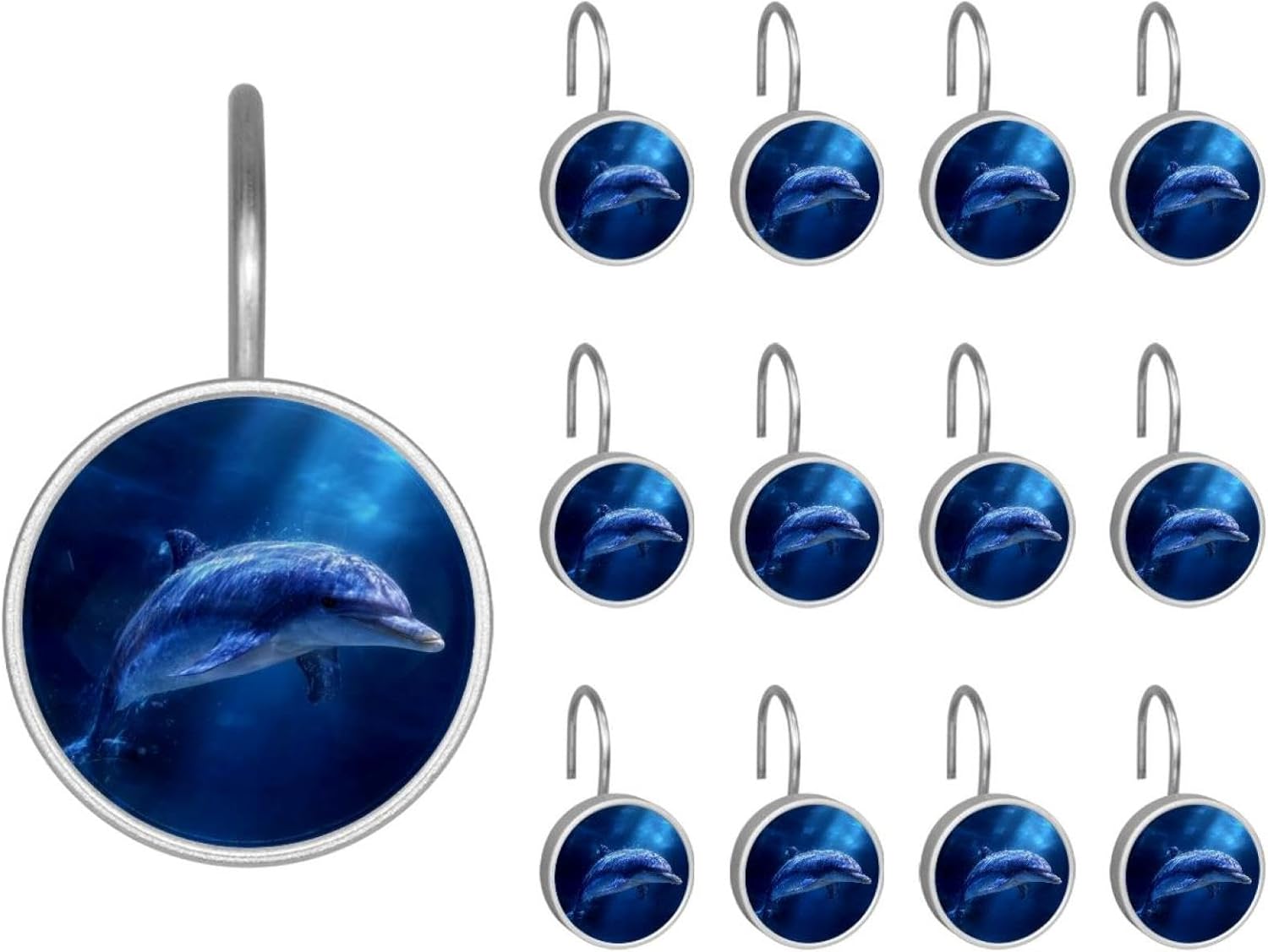 12PCS Marine Dolphin Shower Curtain Hooks Rings for Bathroom, Decorative Shower Curtain Hooks Rods Curtains and Liner