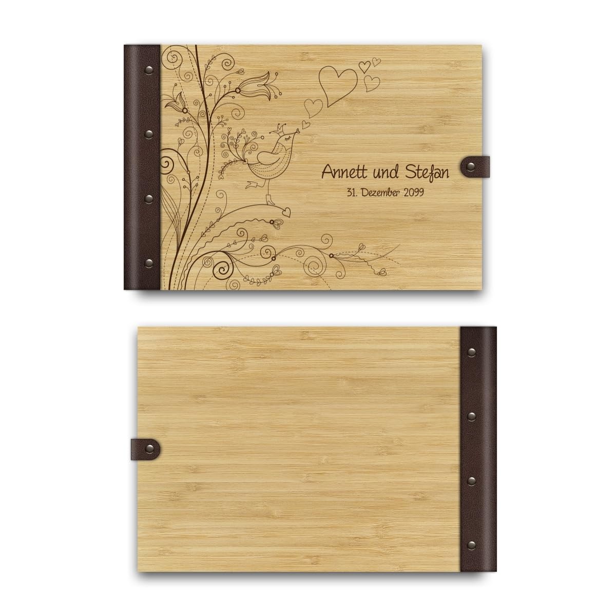 Personalisiertes Hochzeit Gästebuch echtes Holz DIN A4 Hochzeitsbuch mit Lasergravur - Liebesbaum - mit 72 Blatt / 144 Seiten Naturpapier Weiß