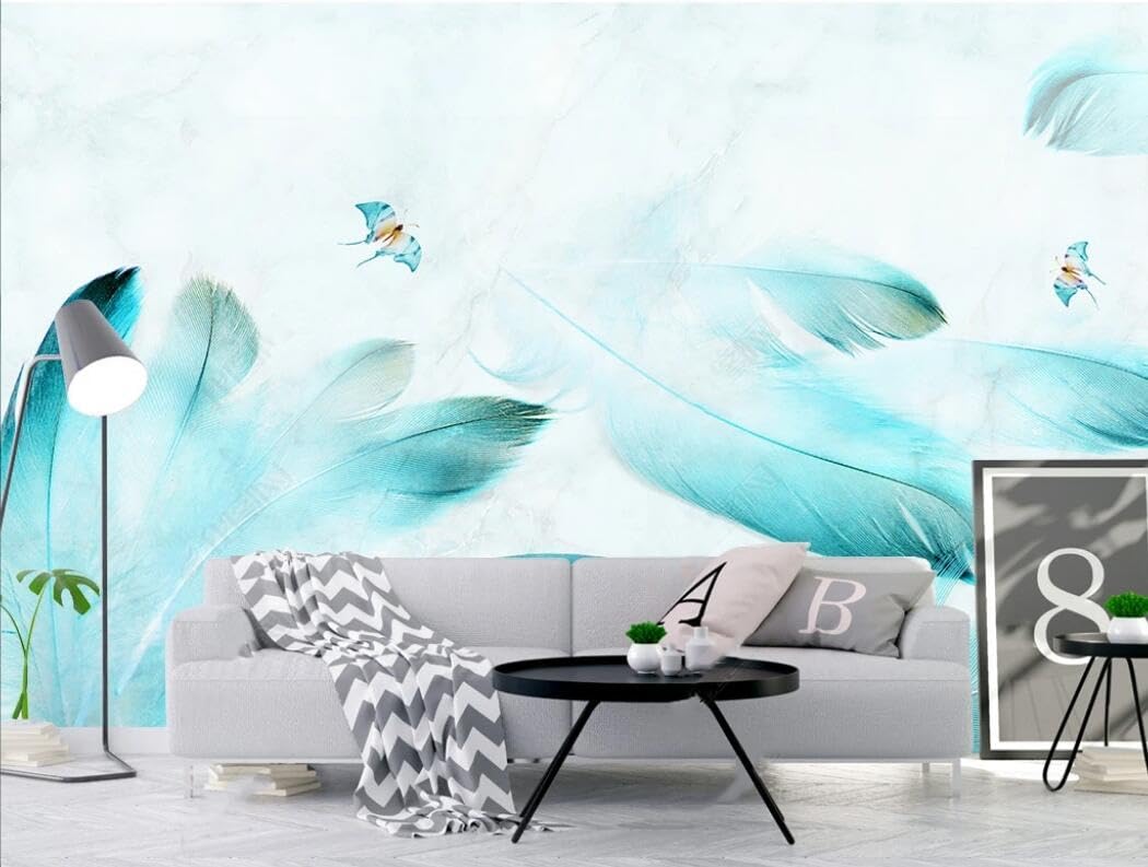 Papel Pintado 3D Vintage Patrón Chino Rayas Paisaje Tropical Simple Estética Acuarela Azul Pluma Juvenil Infantil Madera Azul Ladrillo Dormitorio Fotografico
