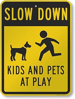 SmartSign 24 x 18 inch “Slow Down - Kids And Pets At Play†Metal Sign, 80 mil Laminated Rustproof Aluminum, Black and Yellow