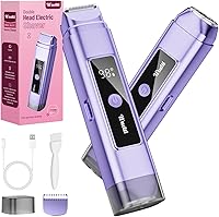 Dynooper Electric Bikini Trimmer for Women: IPX7 Waterproof Dual Head Shaver for Pubic Body Underarm Hair, LED Display, Rechargeable, Sensitive Skin Safe - Sky Blue