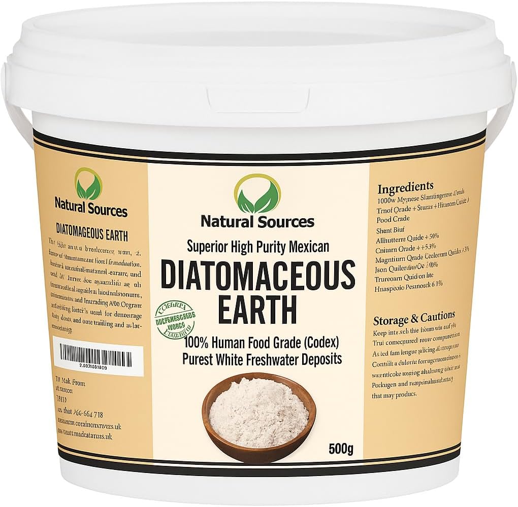 Natural Sources Diatomaceous Earth - White, Uncalcined - Superior Food Grade ™ 500g - 100% Freshwater Diatomaceous Earth Powdered - Multiple Uses