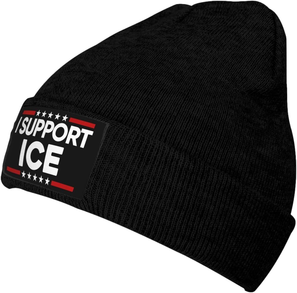 I Support Ice Knit Cap Beanie Hat Cuffed Skull Caps for Women Men Slouchy Black - Image 2