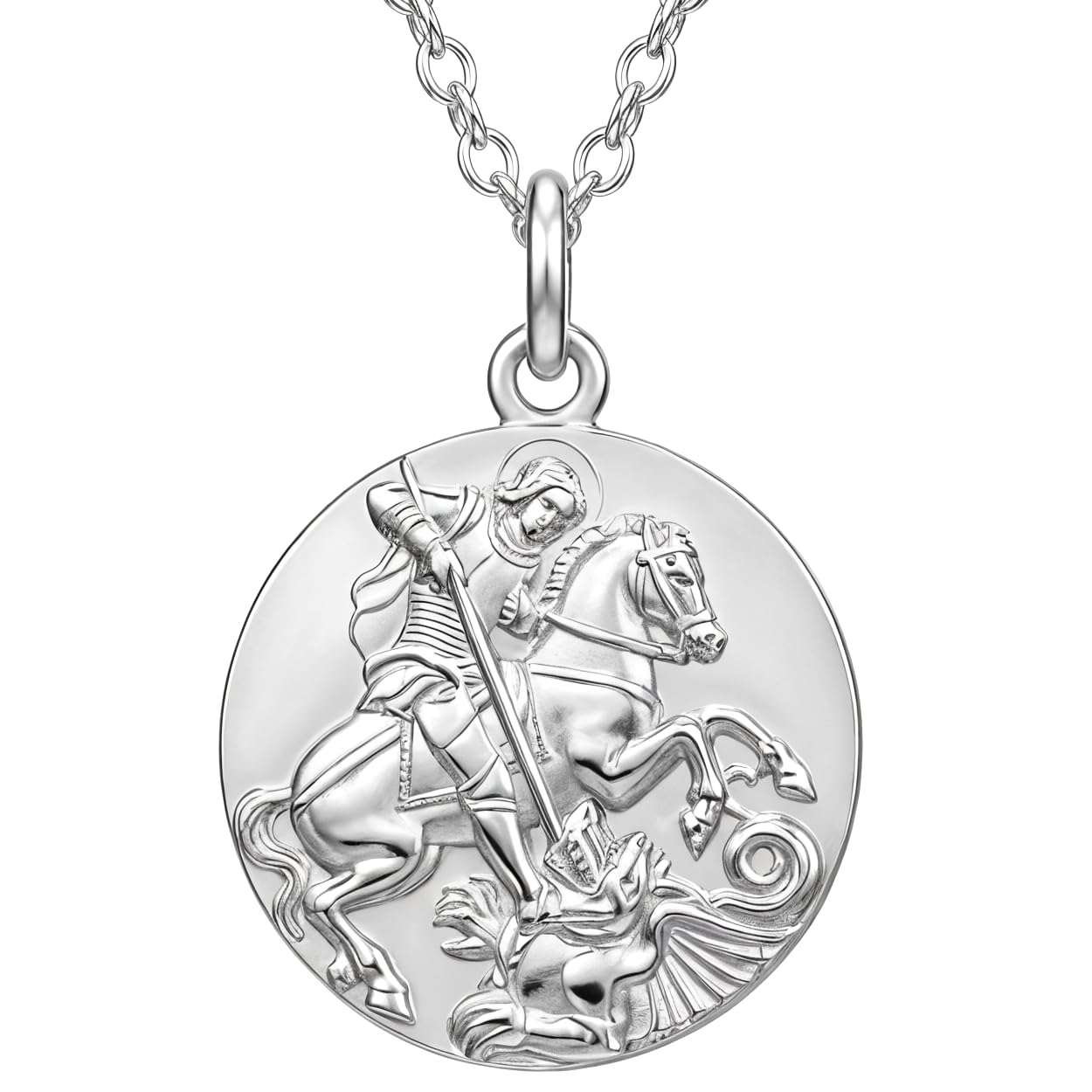 Alexander Castle Solide 925 Sterlingsilber Heiliger Georg und der Drache Reversibel Anhänger Halskette für Herren Damen Jungen Mädchen - mit 18" Silber Kette und Schmuck Geschenkbox