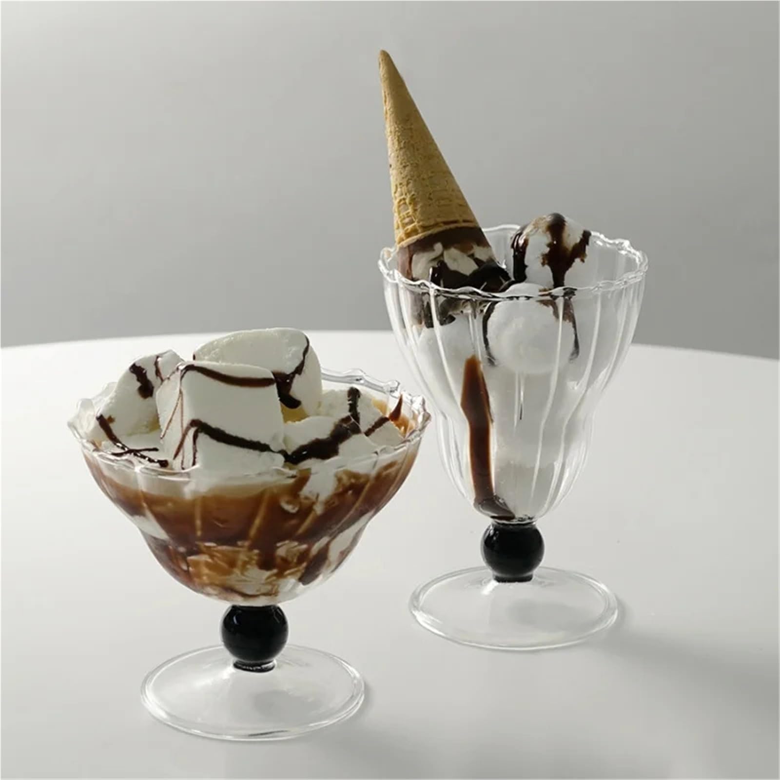 Coppe Gelato 2 calici Classici da Festa, Bicchieri da Gelato, Bicchieri in Vetro for succhi, Bevande, Dessert, Gelati, Buffet di Nozze per Dessert(A 200ml)