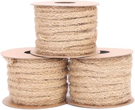 3 Rolls Braided Jute Twine 5mm Wide Natural Jute Cord Rope for DIY Craft Project Home Decoration Gardening Applications Gift Wrapping, 16.4 Yd in Total