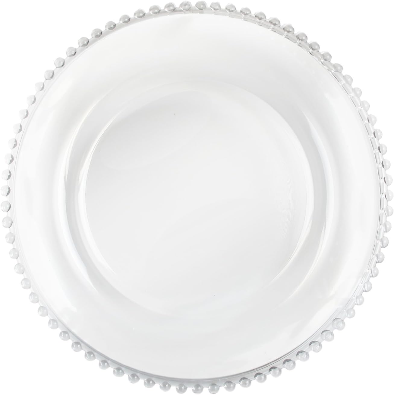 Charge it by Jay Beaded Rim Charger Plate 13” Decorative Glass Service Plate for Home, Professional Dining, Perfect for Upscale Events, Dinner Parties, Weddings, Banquets, Catering, Set of 4, Clear