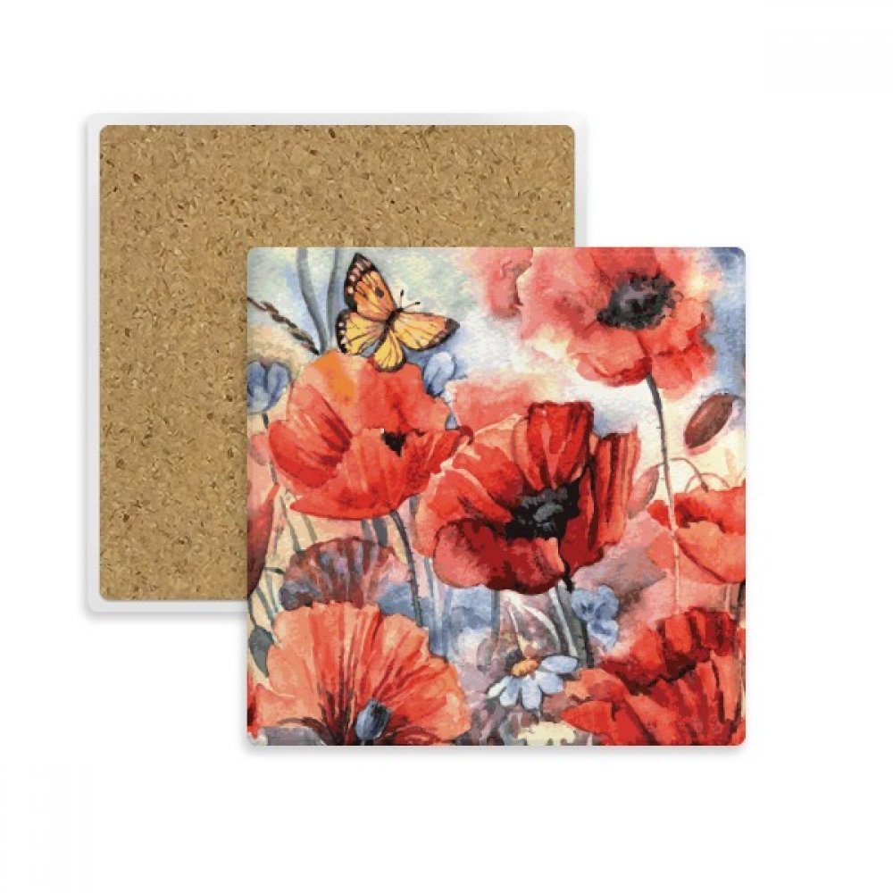 Dessous de verre papillon fleurs carré support mug pierre absorbante boisson lot de 2