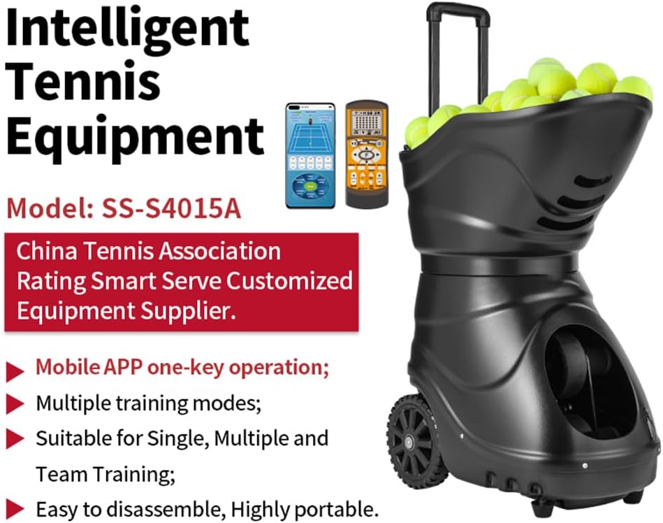 Tennis Ball Machine Advanced Smart Programming- High Capacity with App/Remote, Adjustable Serve Speed & Outdoor Training for All Skill Levels (Beginners to Intermediate Players) (S4015A)
