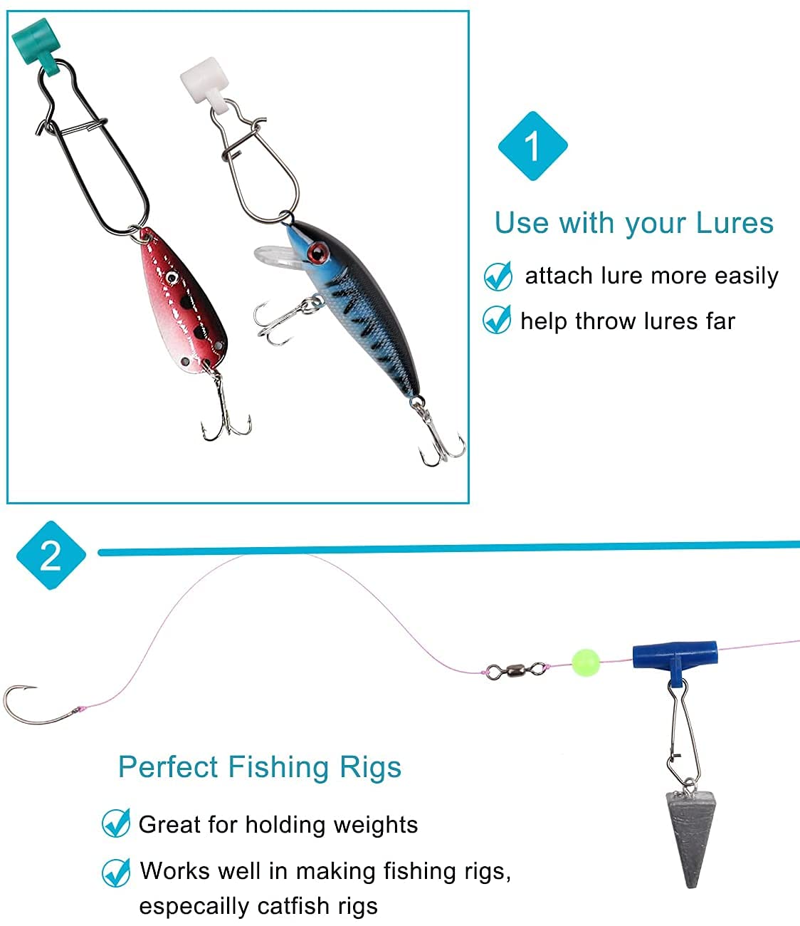 Buy AGOOL Fishing Line Sinker Slide with Hooked Snap 10/60pcs High