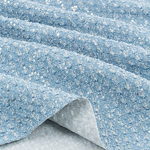 Tela vaquera Tela De Mezclilla Brillante Tela De Algodón 100% Azul Con Diseño De Lentejuelas Material Lavado Tela De Costura A Mano DIY Para Abrigos Chaquetas Faldas Pantalon(Size:1.45x3m/57x118in) Cover