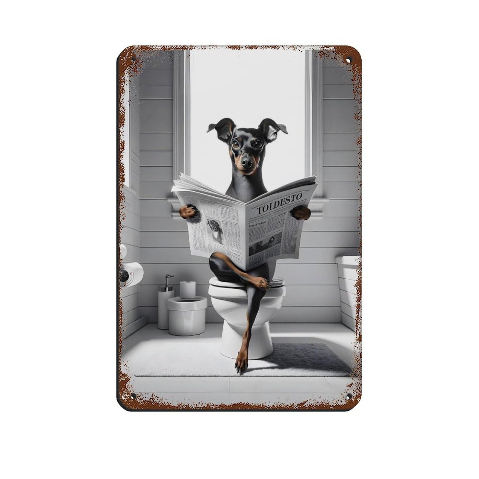 Lxwnze 20L X 30W Cm Miniature Pinscher, Funny Bathroom Decor Tin Sign Vintage Metal Pub Club Cafe Bar Home Wall Art Decoration Poster Retro 8X12inch(20X30cm)