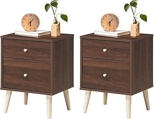 Miniatura 20 de Giantex Mesita de noche con cajones y patas de madera de goma maciza, gran espacio de almacenamiento para dormitorio, sala de estar, pasillo,