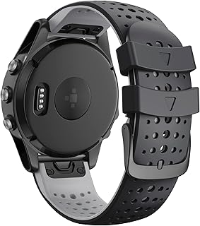 ANCOOL Compatible with Fenix 5 Watch Band 22mm Easy-fit Silicone Soft Sport Band Replacment for Fenix 7/Fenix 5 Plus/Fenix 6/Fenix 6 Pro Smartwatches (Black/Grey)