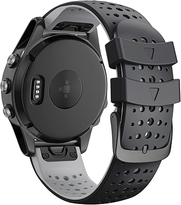 ANCOOL Compatible with Fenix 5 Watch Band 22mm Easy-fit Silicone Soft Sport Band Replacment for Fenix 7/Fenix 5 Plus/Fenix 6/Fenix 6 Pro Smartwatches (Black/Grey)