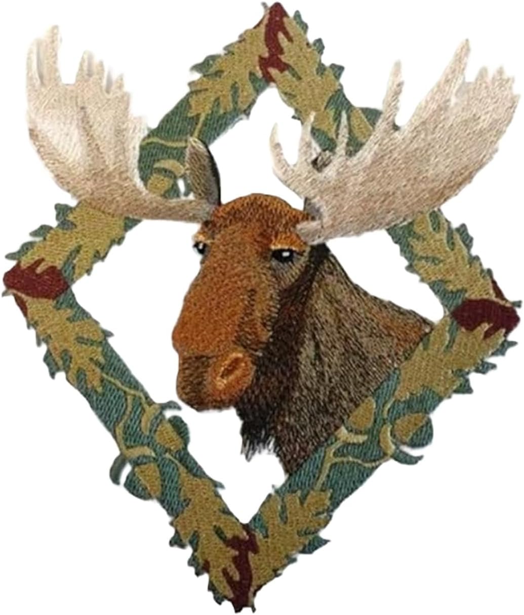Nature Weaved in Threads, Amazing Animal Kingdom [ Moose in Autumn Leaf Frame ] [Custom and Unique] Embroidered Iron on/Sew Patch [6" *7"] [Made in USA]