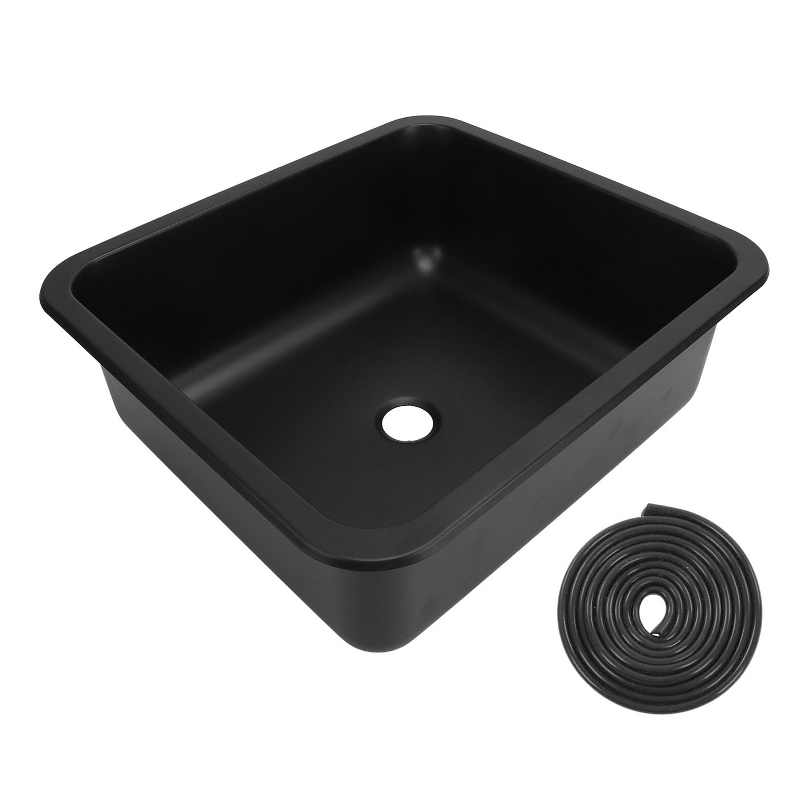 FLEXMAN Wohnmobil Spüle, 400 X 360 X 150 mm, Wohnmobil Küchenspüle mit Gummidichtung, Edelstahl Einzelbecken, Tiefes Rechteckiges Küchenwaschbecken für Wohnwagen, Wohnmobil, Boot (Schwarz)