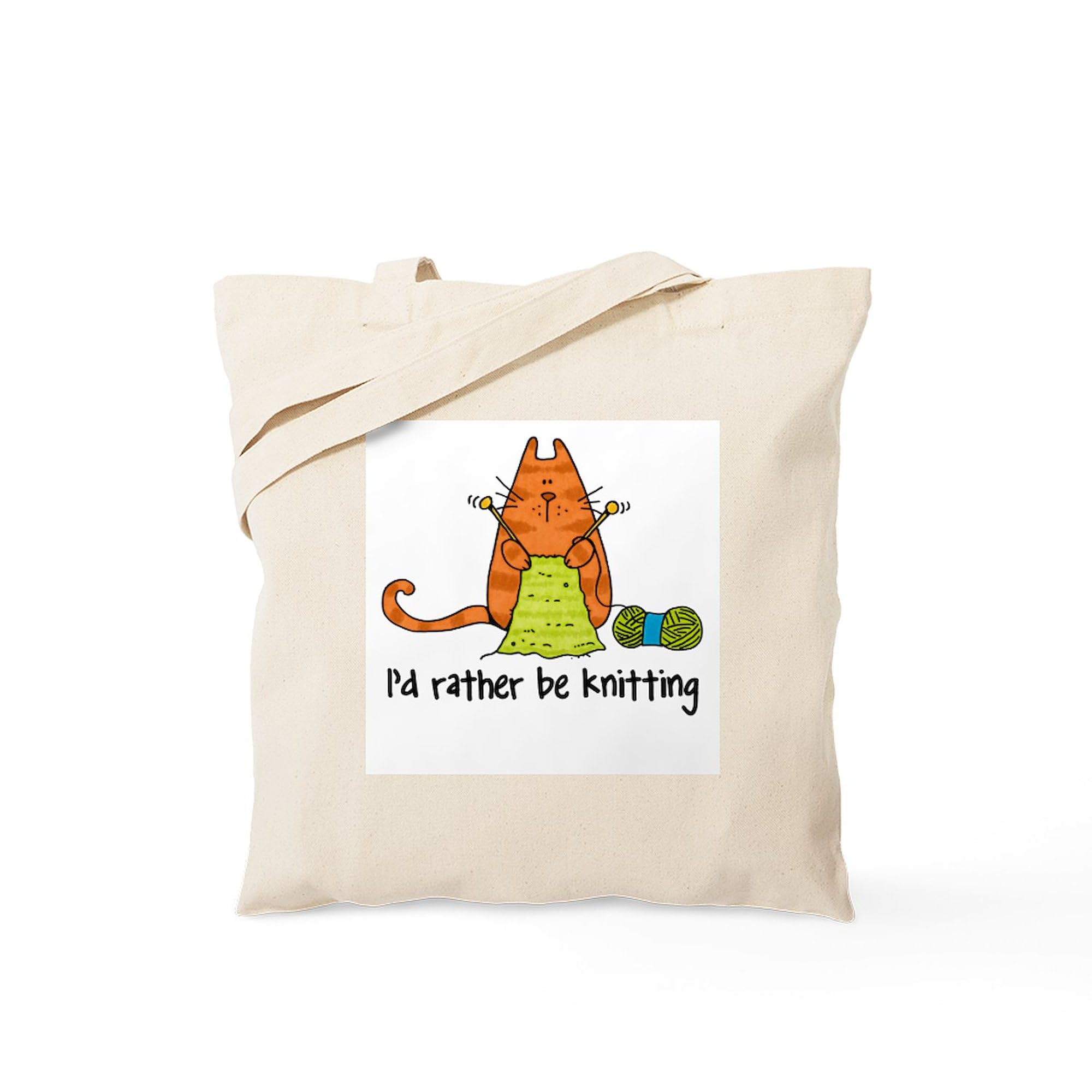 CafePress Rather Be Knitting Tote Bag Reusable Natural Beige Canvas Shopping Bag