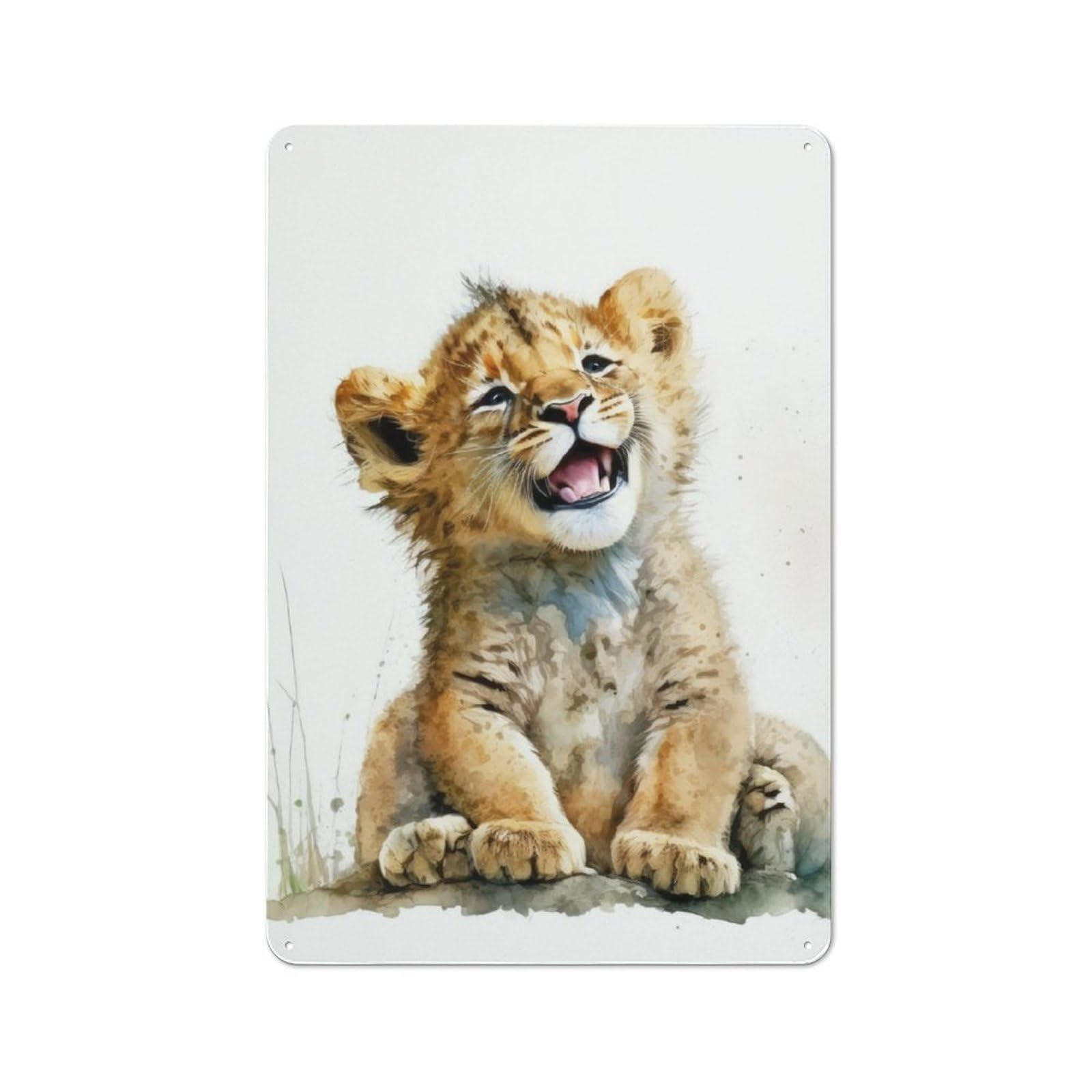Junmoney Baby Lion Watercolor Shed Style Metal Wall Decor 30X20cm, Tin Sign For Conservatory, Home Bar Or Utility Room