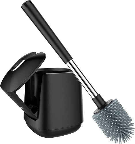 SetSail - Cepillo de silicona para taza de inodoro con soporte automático y ventilado para baño con soporte, cepillo limpiador de inodoro para