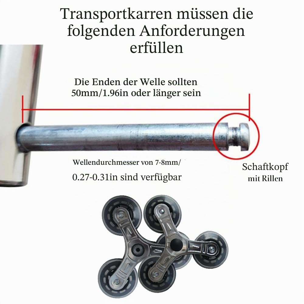 1 Paar Rollen für Trolley-Montagerollen, Einkaufswagenrad, Treppensteigen, Dreiecksrollen, robuste Edelstahl-Räder, Ersatz