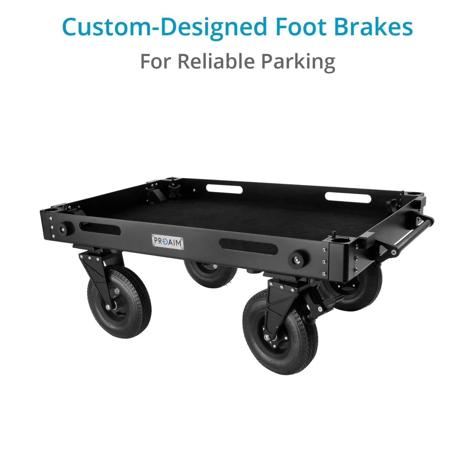 PROAIM Victor V1.1 Chariot Caméra 48" Pliable, 200 kg/440,9 LB | Aluminium et acier inox, étagère réglable avec cheese plate, roues pneumatiques 23 cm et freins arrière.
