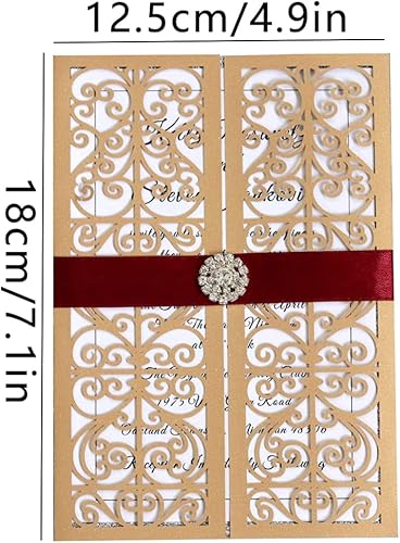 Miniatura 3 de Tarjetas de invitación de boda de 7.1 x 4.9 pulgadas con diamante, 50 invitaciones de bolsillo hueco cortado con láser, para invitación de