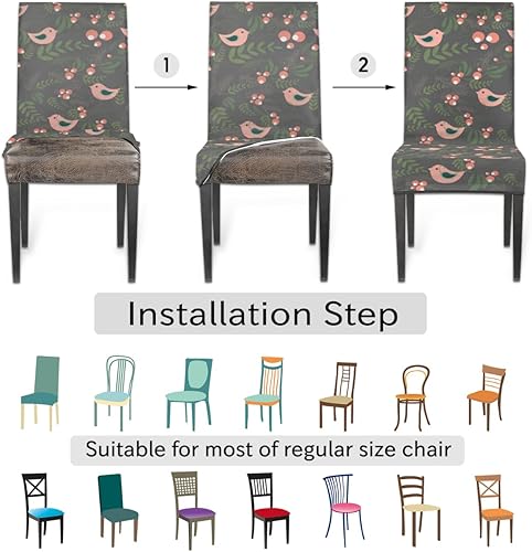 Miniatura 4 de Juego de 2 fundas para sillas de comedor con diseño de pájaros de jardín, color rosa y verde, fundas elásticas para sillas Parson para proteger para
