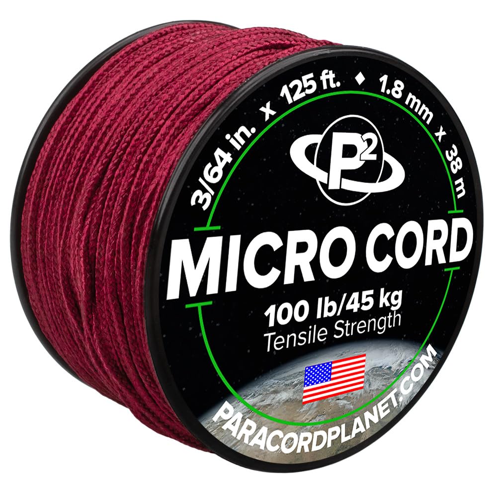 paracord planet micro paracord – thin type i braided cord for crafting, fishing, and diy projects in 125 ft spools – burgundy