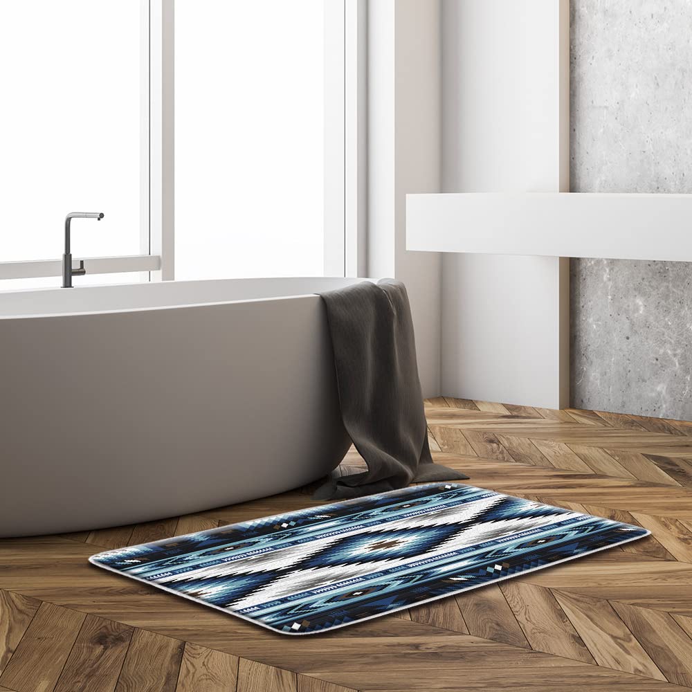 ヴィンテージ  バスマット Amazon | Aztec バスマット ヴィンテージ ブルー ネイティブアメリカン