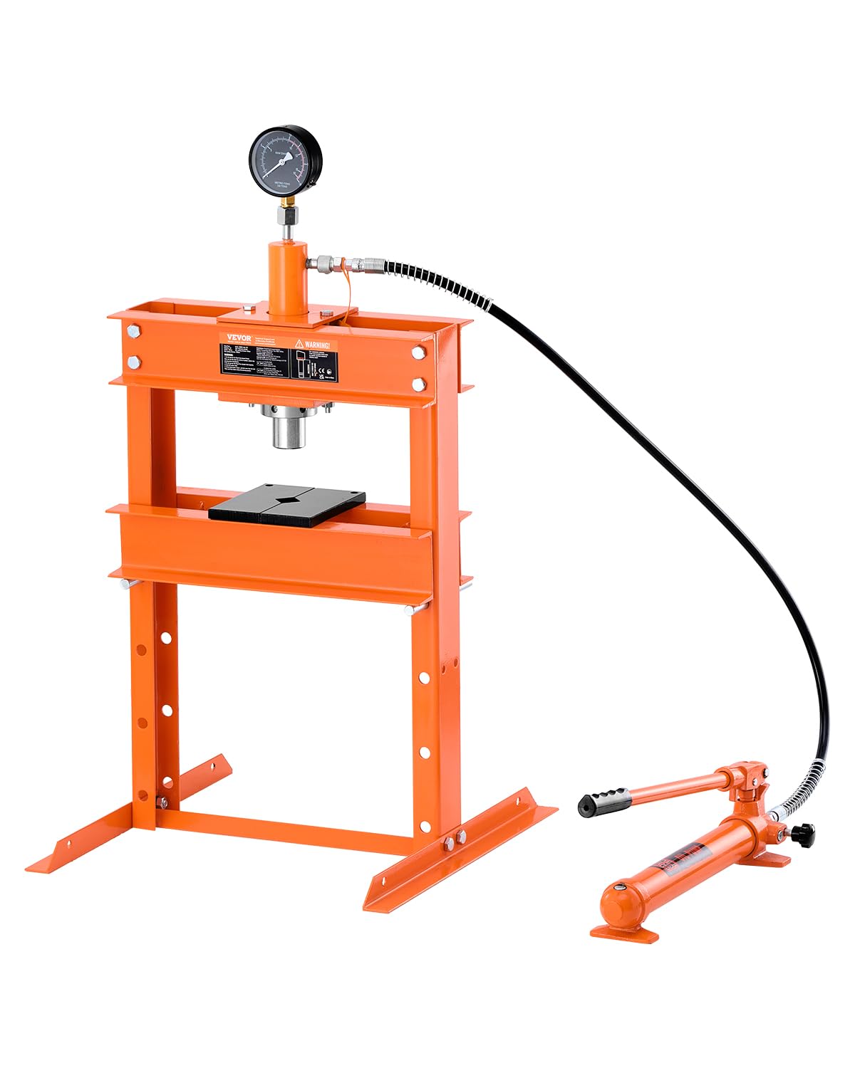 VEVOR Hydraulic Shop Press, 10 T H-Frame Shop Press with Press Plate & H-Shaped Base, Stable Garage Floor Adjustable Hydraulic Press with Relief Valve, Fit for Bending, Straightening & Stamping