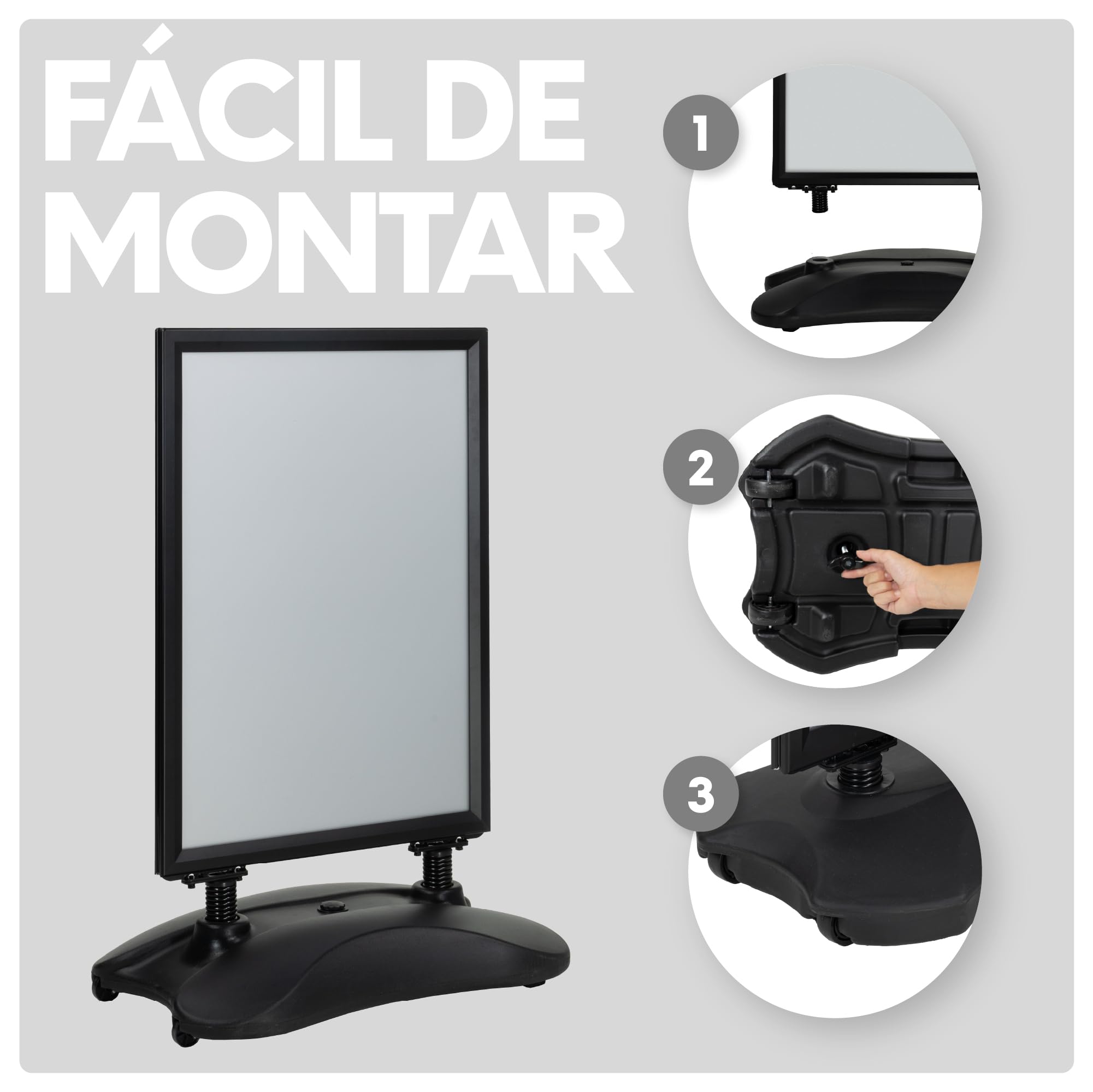 Soporte para Carteles Doble Cara | Expositor de Póster con Marco de Aluminio | Caballete con Base Rellenable y Ruedas | Soporte Publicitario Interiores y Exteriores (Negro, B1(70x100cm))