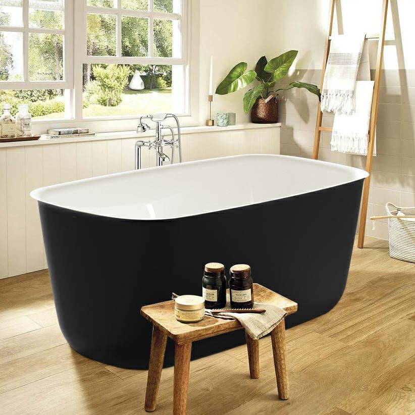 Image of 63 inch Lucite Acrylic Freestanding Bathtub, Rectangular Shape Contemporary Soaking Tub with Toe-tap Chrome Center Drain, Slotted Overflow, cUPC Certified, Matte Black