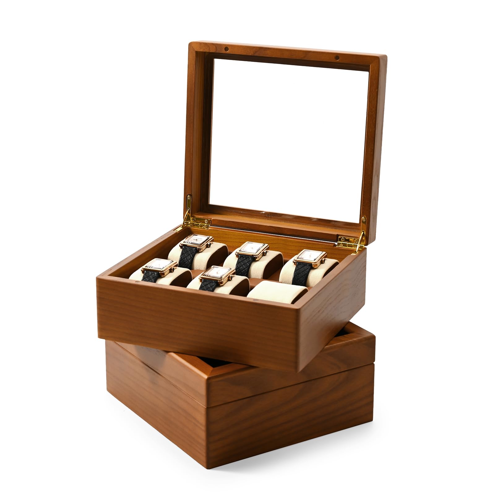 Oirlv Boîte De Montre En Bois Massif Organisateur Avec Couvercle 6 Montres,Watch box