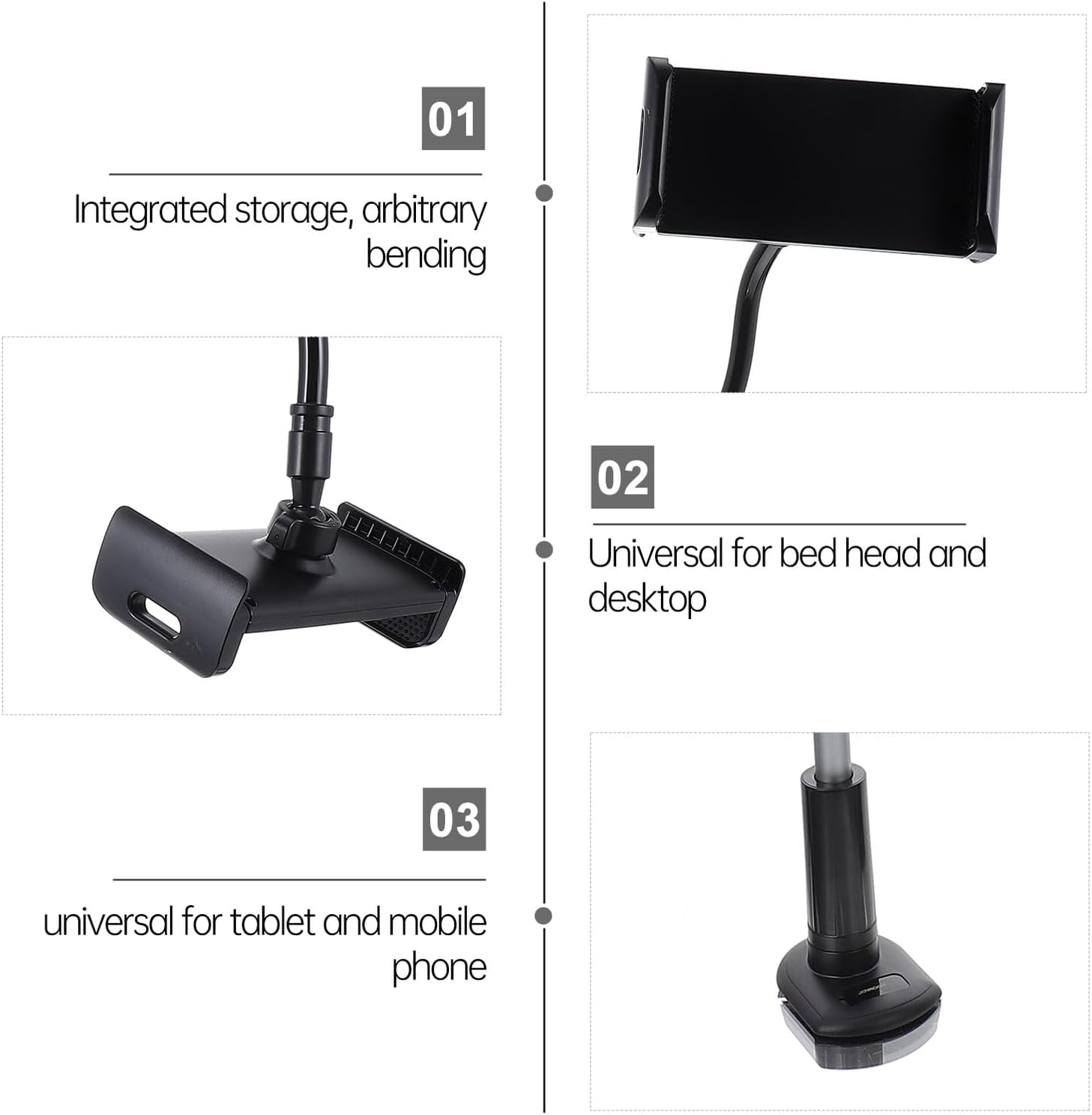 minkissy Bedside Phone Stand and Clip-on Tablet Holder for 4.7-12.9 Inch Devices, Universal Desktop Phone Support with Adjustable Bed Headboard Clamp