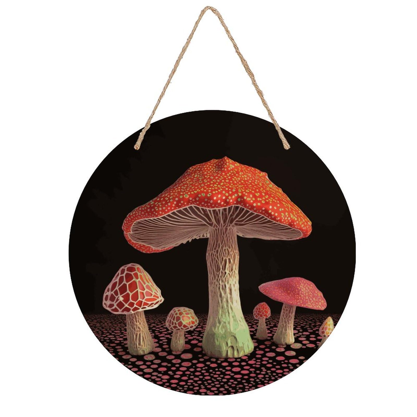 FekiLoot Mushroom Wall Art Decor Round Wood Hanging Sign Decoration Wooden Circle Door Sign Round Hanging Decorative Wood Plaque Door Hanger for Home Outdoor Indoor Decoration