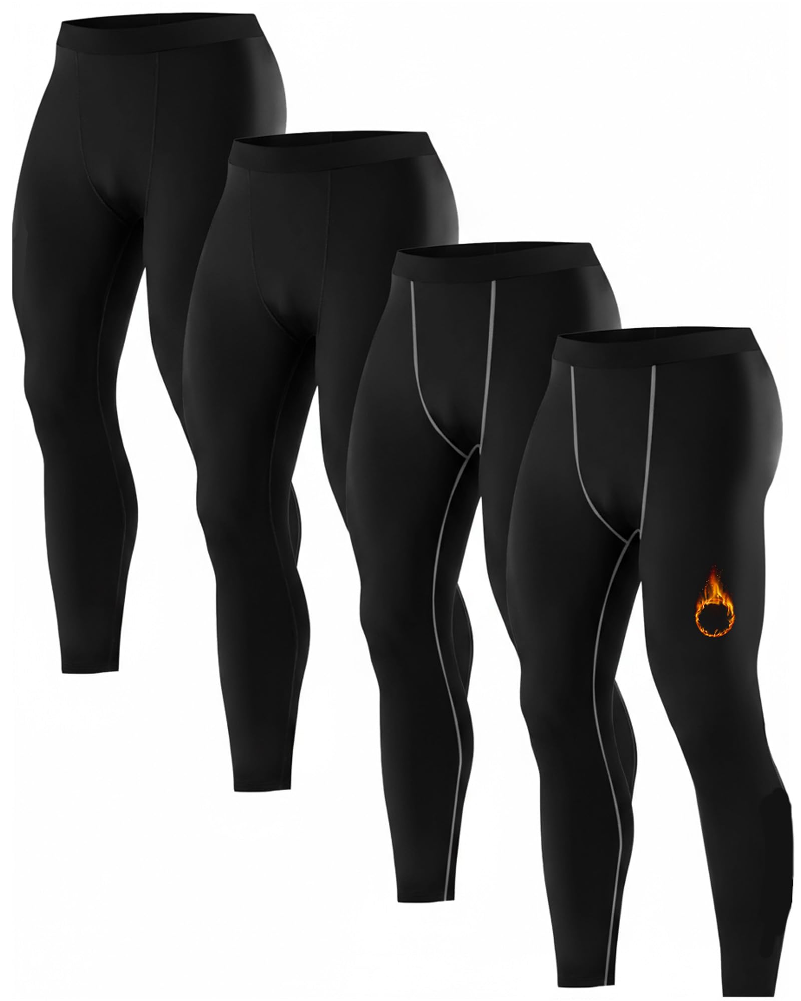 Coume Thermo-Kompressionshosen für Herren, mit Fleece gefüttert, beheizt, eng, athletische Leggings, kaltes Wetter, Sport, Baselayer, Winter, 4 Stück