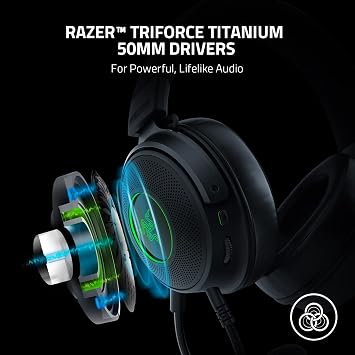 Razer Kraken V3 - Wired USB Gaming Headset with Razer Chroma RGB (TriForce 50 mm Drivers, THX Spatial Audio, HyperClear Cardioid Mic, Chroma RGB) Black