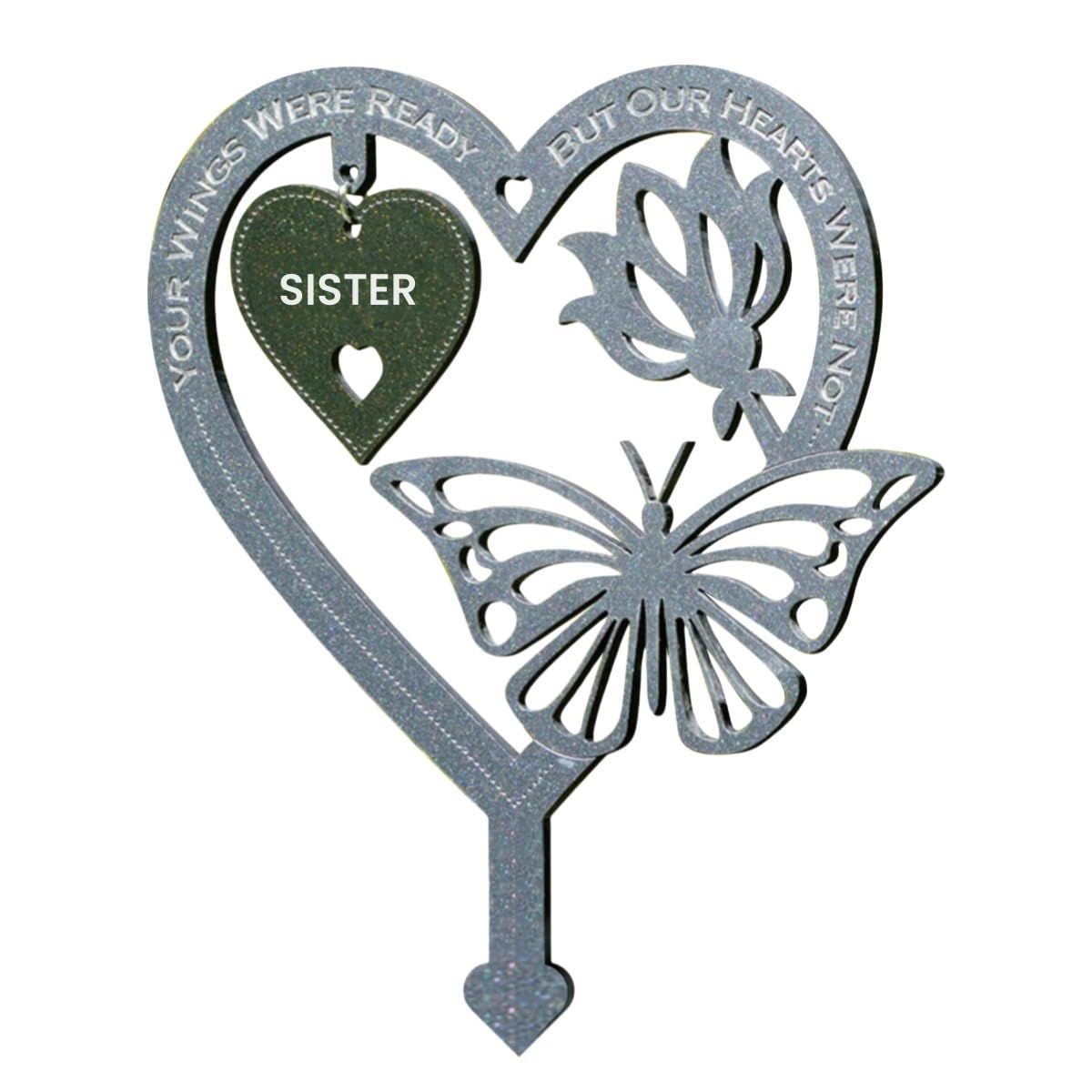 Garden Memorial Plaque for Sister Grave Memoerial Present Inserted Garden Stakes Yard Sign Weatherproof Heart Shaped With Butterfly Flower Grave Ornament Memorial Plaques Garden Signs