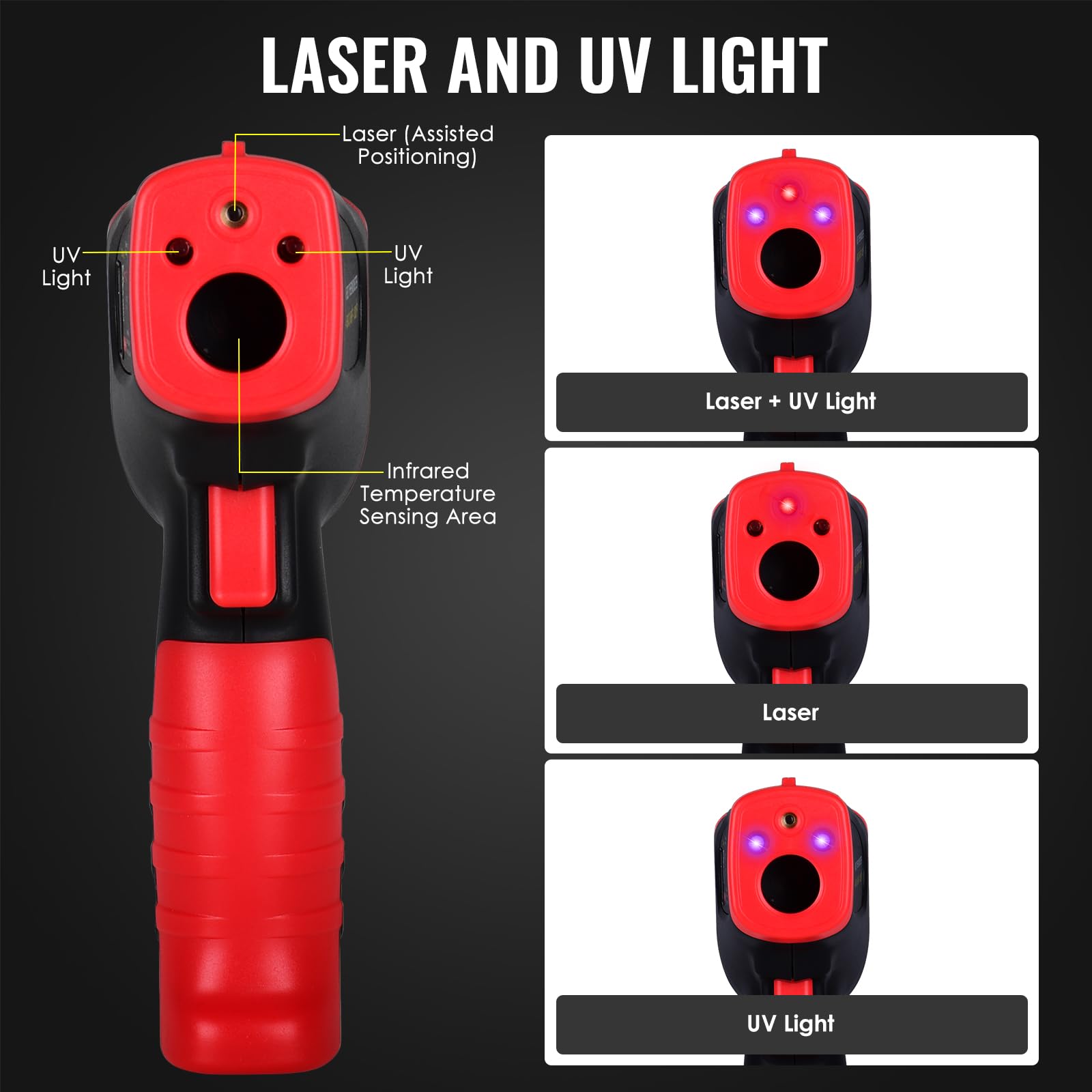 Termometro a infrarossi laser professionale -50°C a 850°C con termocoppia a pinza tipo K, senza contatto per temperatura in cucina, HVAC, industria