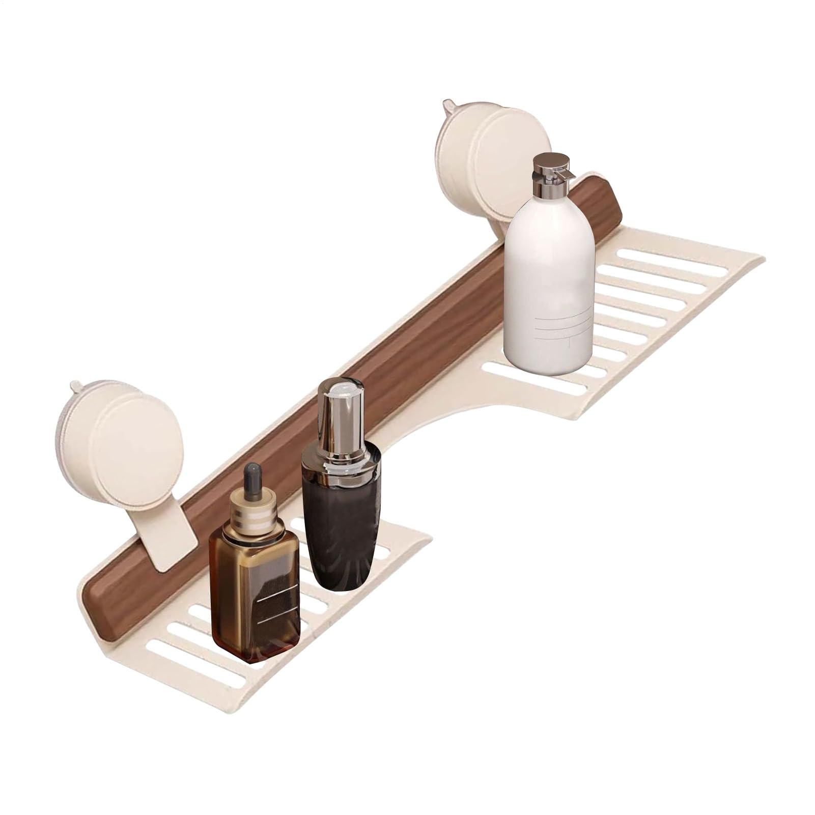 Étagère ventouse en noyer sans perçage pour rangement douche et cuisine