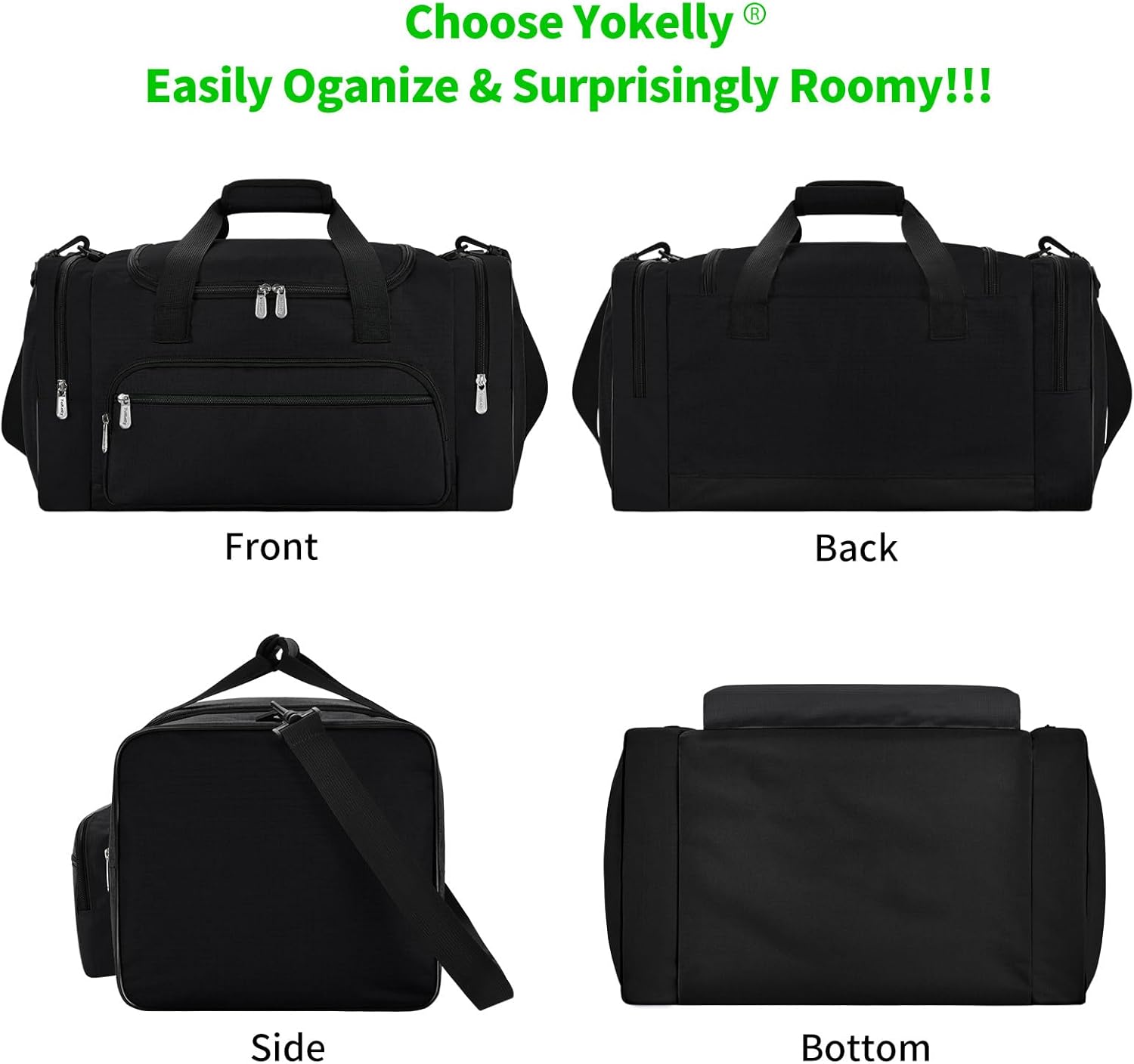 Gym Bag 22 inch Sport Duffle Bag for Men - 55L Weekender Duffel Bag for Travel 22“×12”×13“ - Black - Image 5