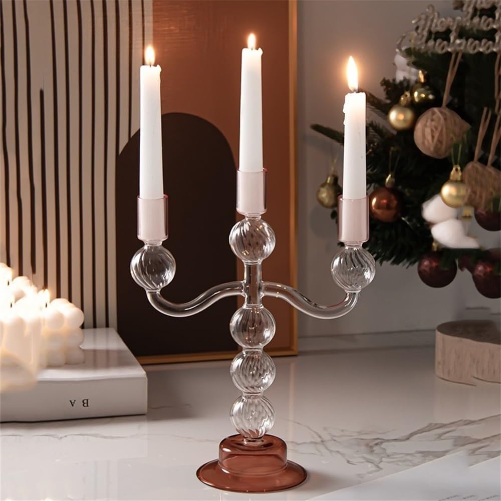 Portavelas Adornos de decoración del hogar con candelabro Vidrio 3 Cabezas Decoración