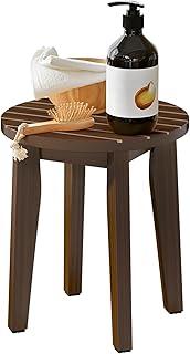 Round 16 Inch Bamboo Waterproof Shower Bathroom Stool Chair, Duty Wooden...