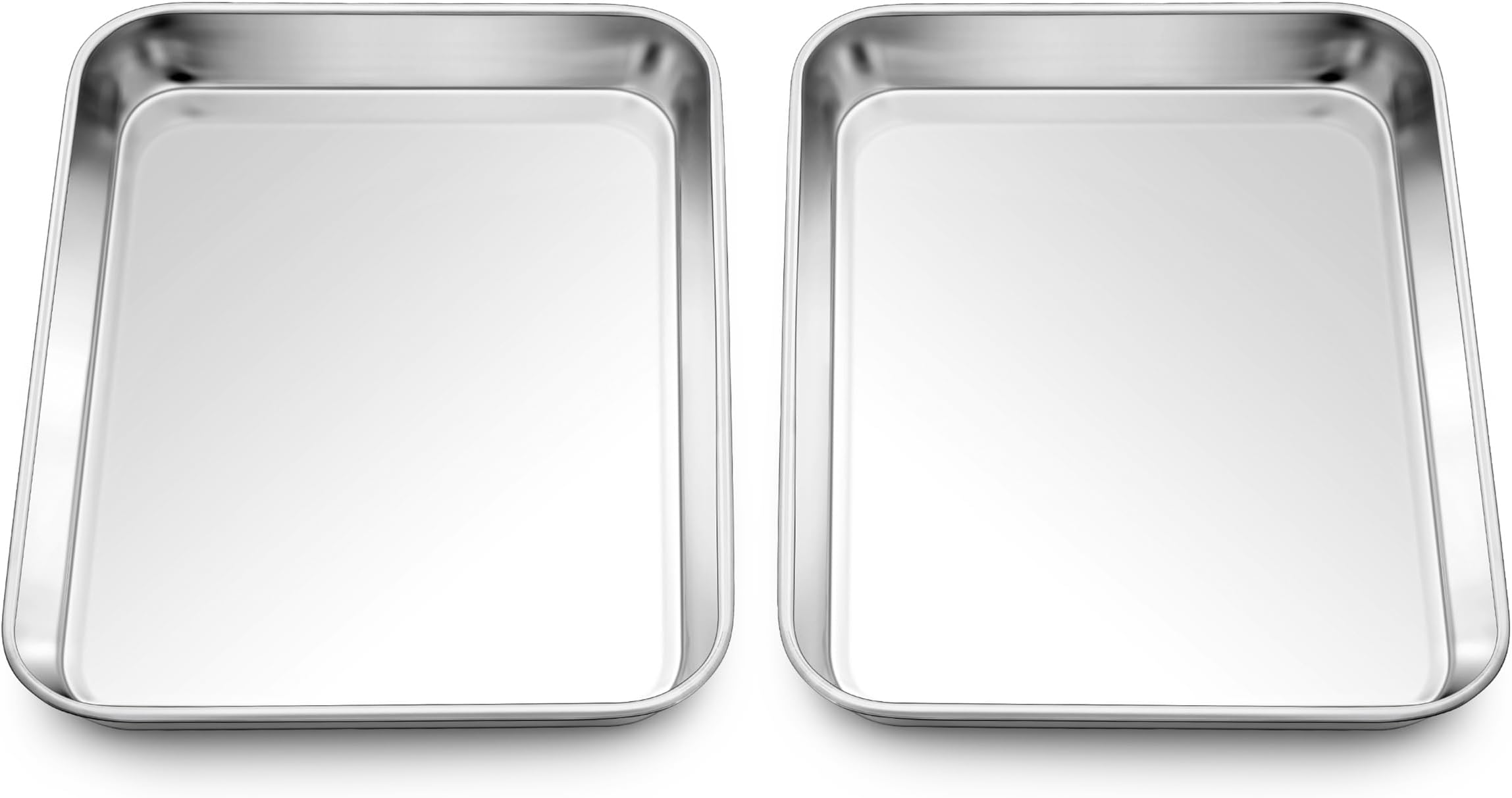2 Pack Baking Sheet, 9 x 7 Inches Stainless Steel Cookie Tray Set for Cooking Toasting, Mini Metal Cookie Toaster Oven Baking Pan Non Stick, Rustproof & Mirror Finish, Dishwasher Safe